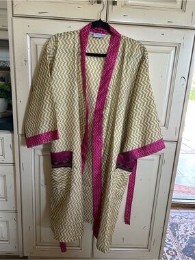 Rahab’s Rope Art Silk Sari Kimono Robe - Free Size Boho Chevron
